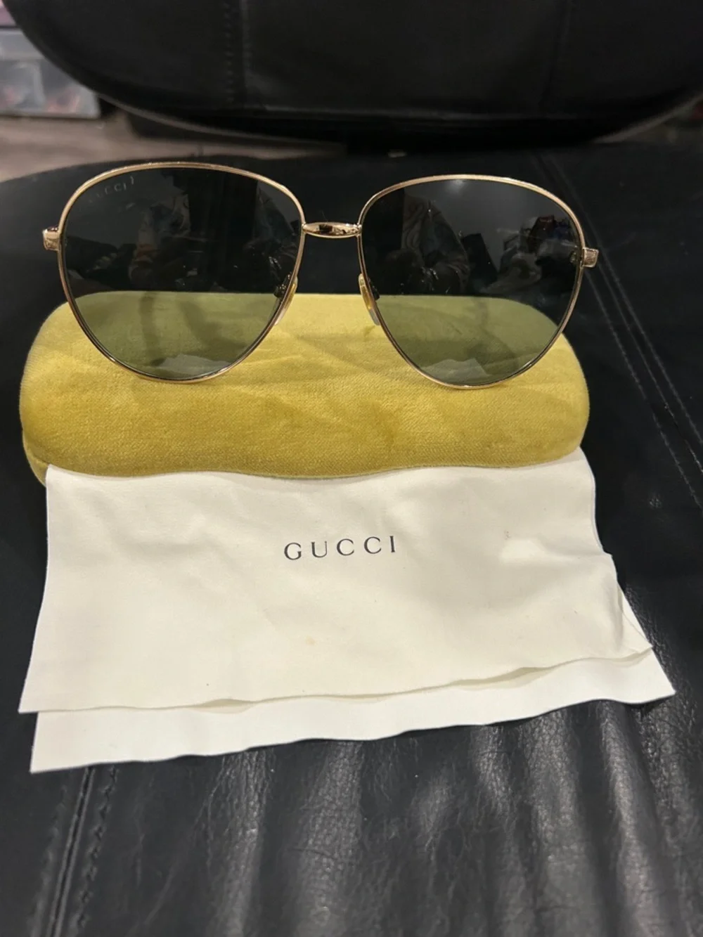 Gucci Gold Metal Aviator Sunglasses with Brown Lenses GG0138S - Picture 7 of 12